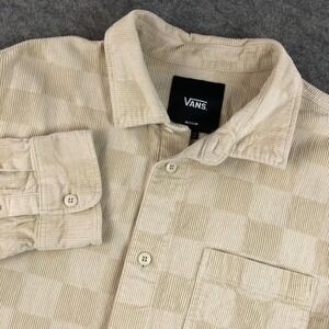 Vans Corduroy Checkerboard Long Sleeve Shirt Mens Medium Beige Classic Fit